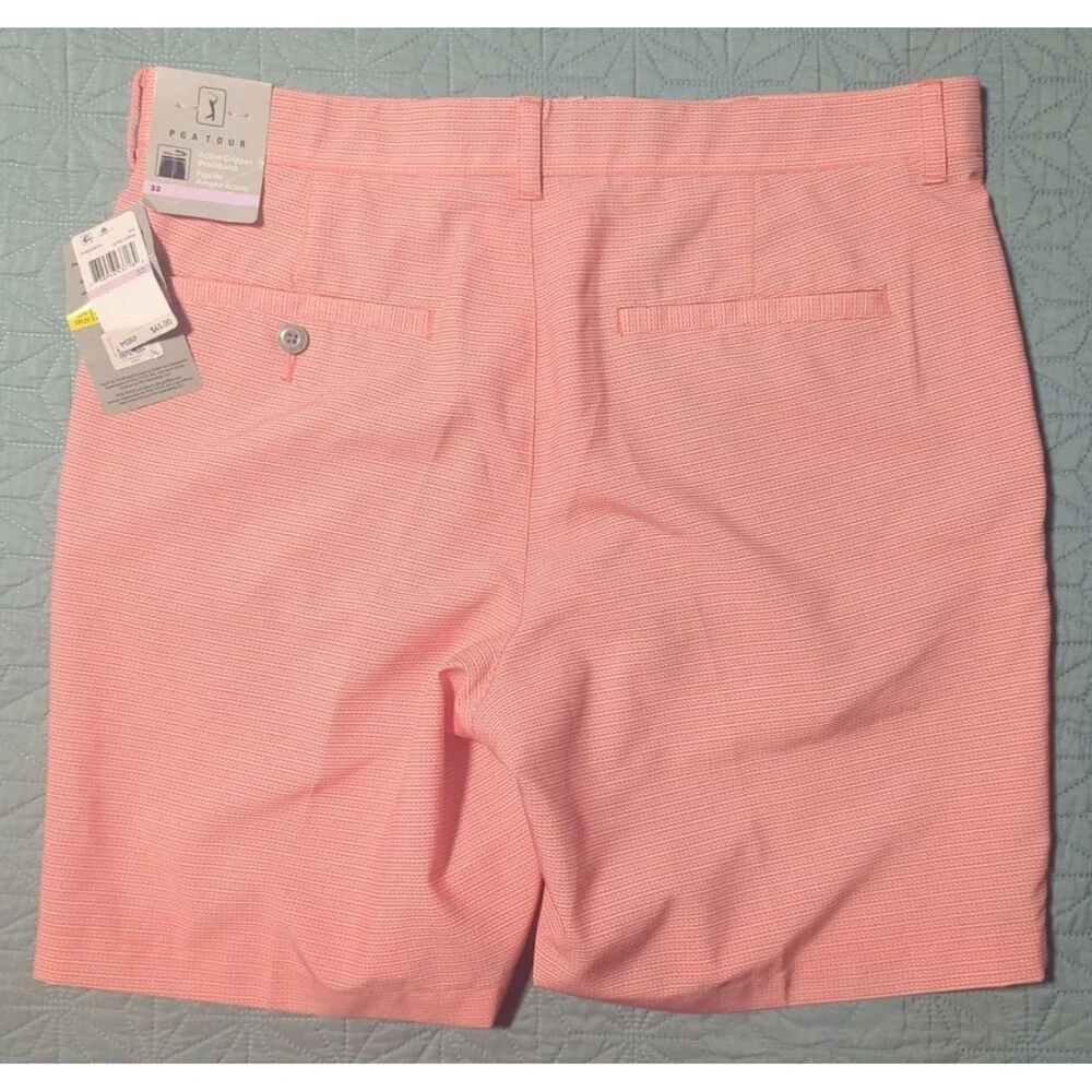 PGA Tour Shorts (2 PR) Mens 32 Grip Waist Moisture Wicking UPF 50 Coral Blue NWT
